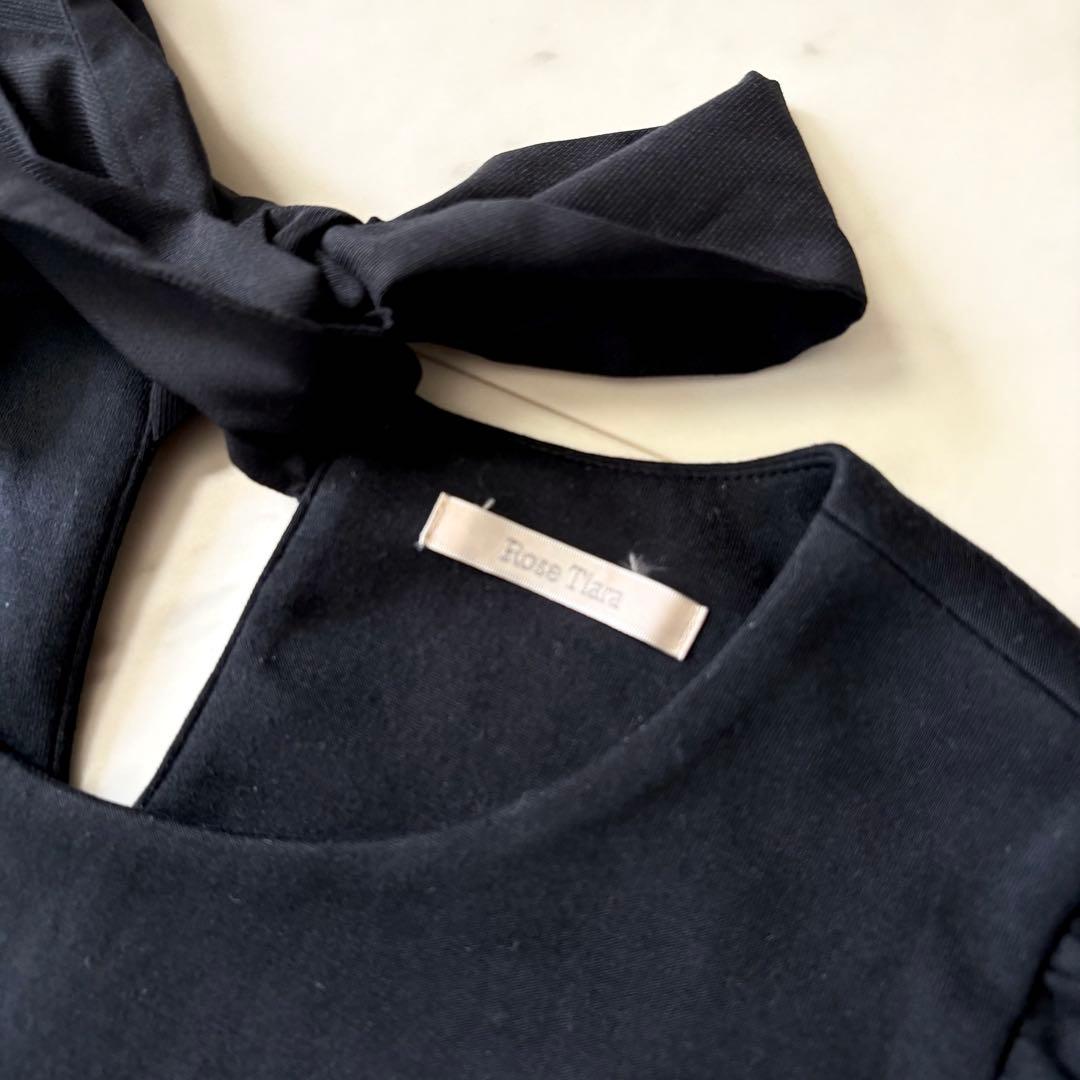 美品 ローズティアラ 大きいサイズ46 バックプリーツ チュニックワンピース 黒