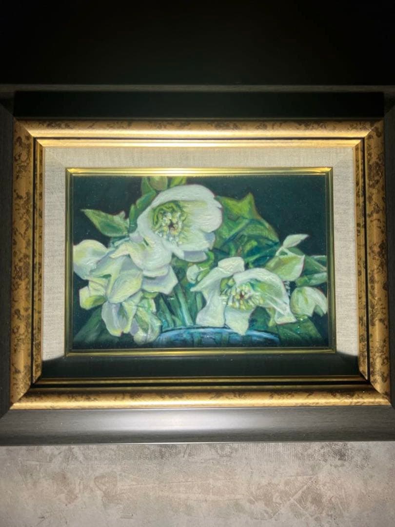 肉筆油彩画　【白い華々】