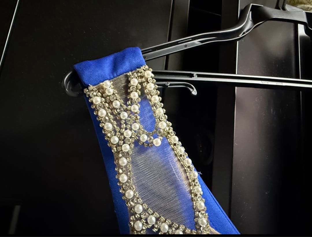 ＭサイズAngelRビーズ装飾青色タイトドレス