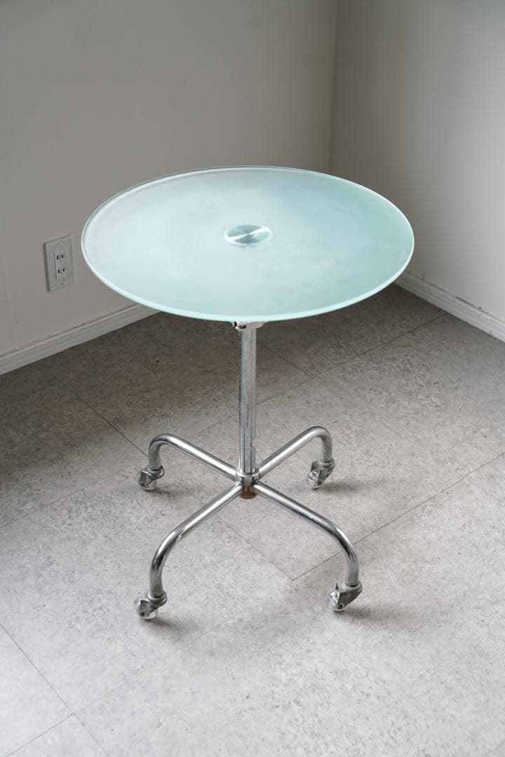 ヴィンテージ アイアン 昇降式ガラステーブル　ミッドセンチュリー モダン