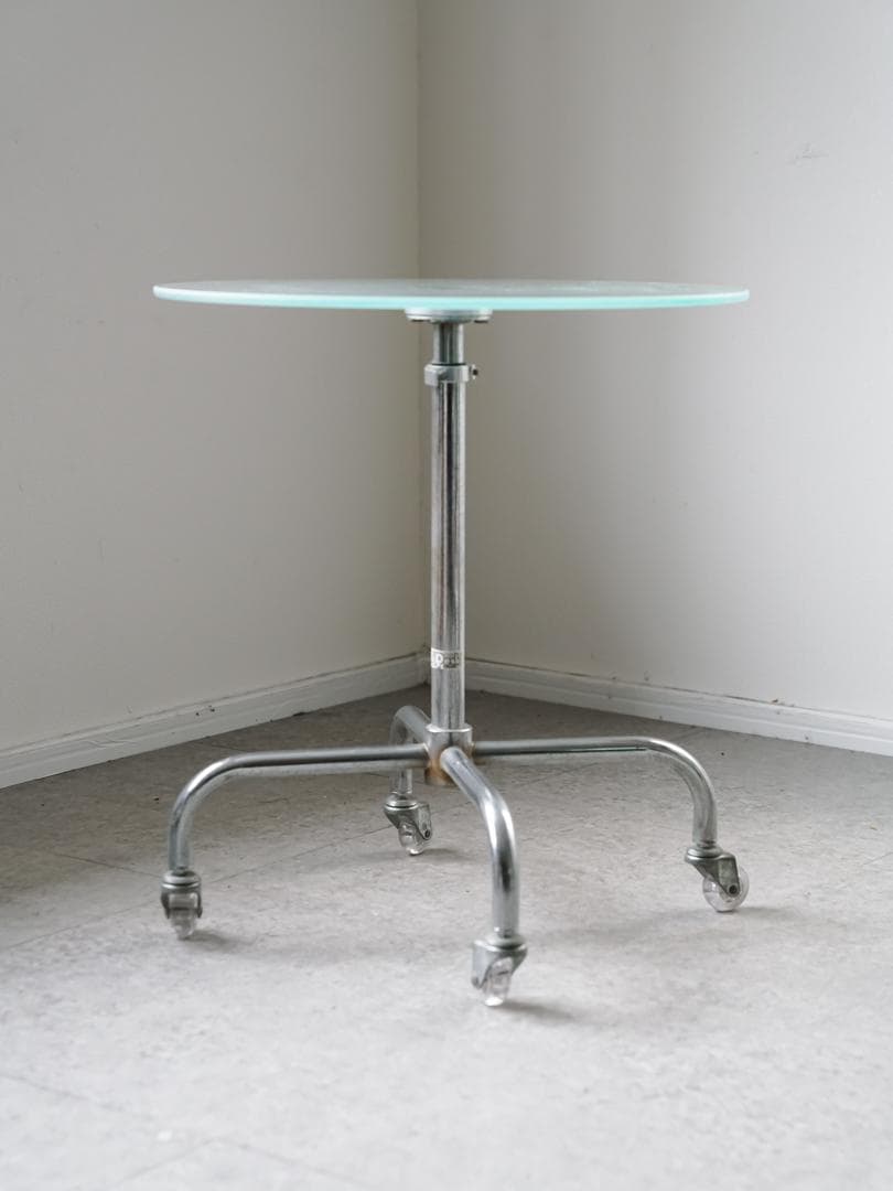 ヴィンテージ アイアン 昇降式ガラステーブル　ミッドセンチュリー モダン