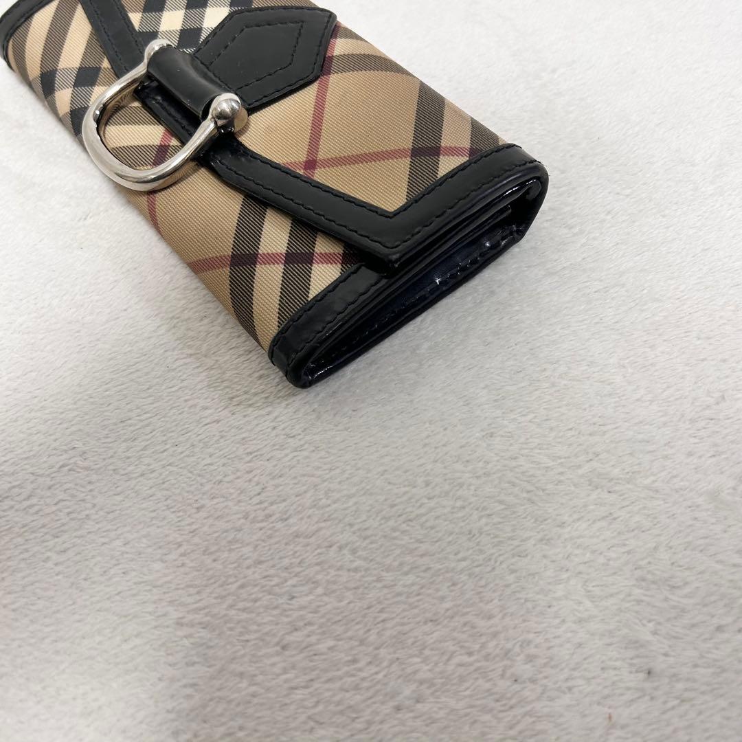 バーバリー ノバチェック 長財布 BURBERRY シルバー金具フラップ PVC