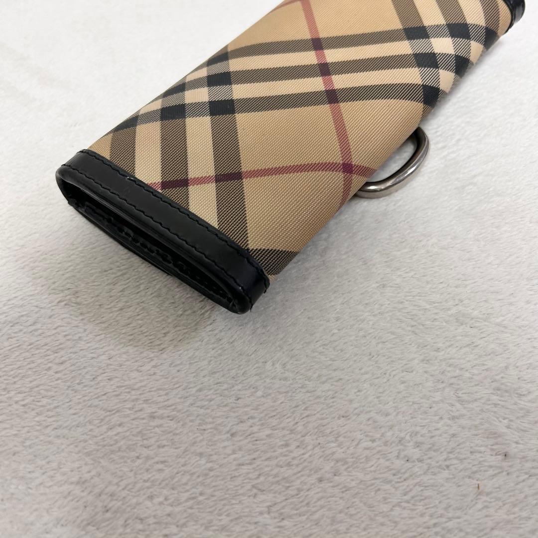 バーバリー ノバチェック 長財布 BURBERRY シルバー金具フラップ PVC