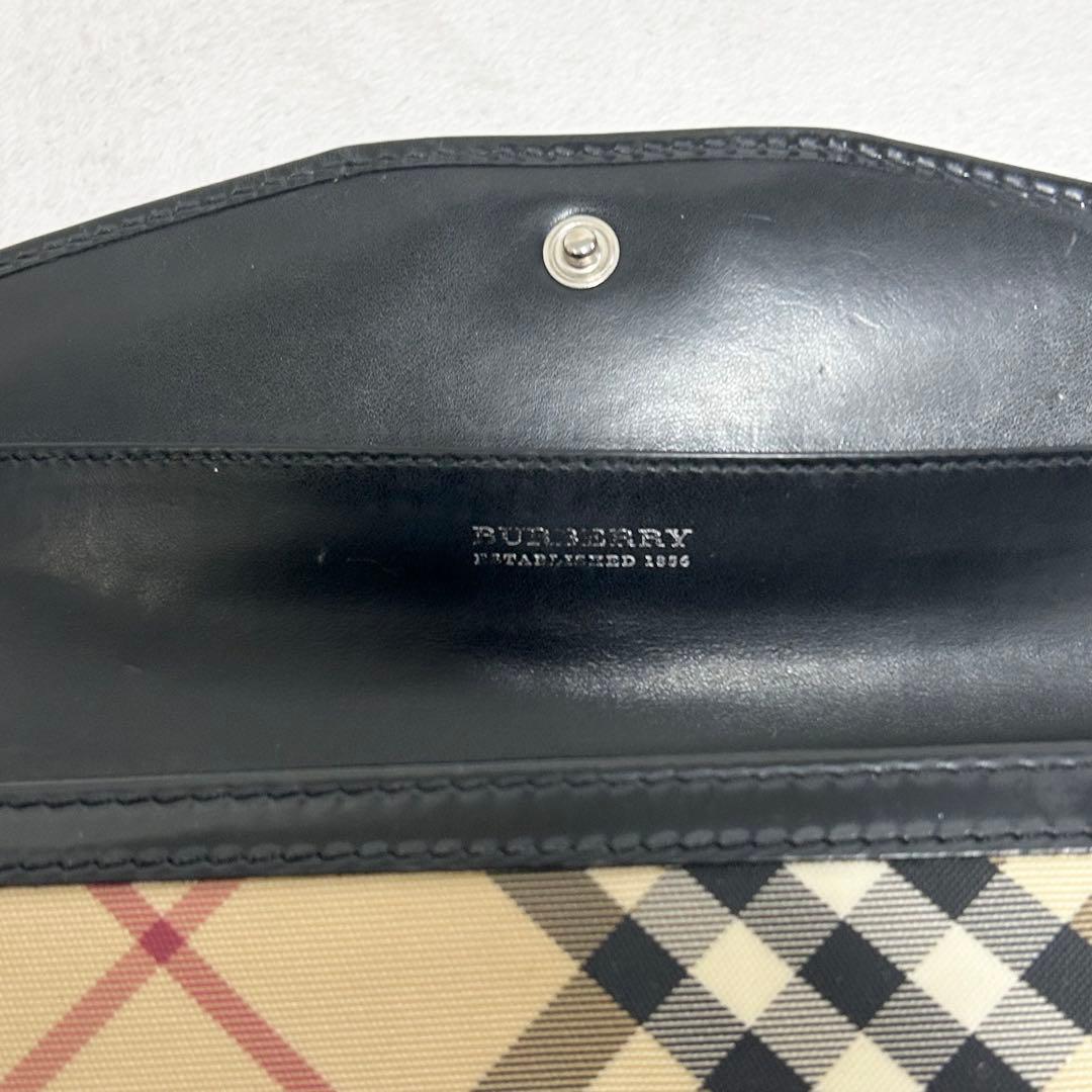 バーバリー ノバチェック 長財布 BURBERRY シルバー金具フラップ PVC