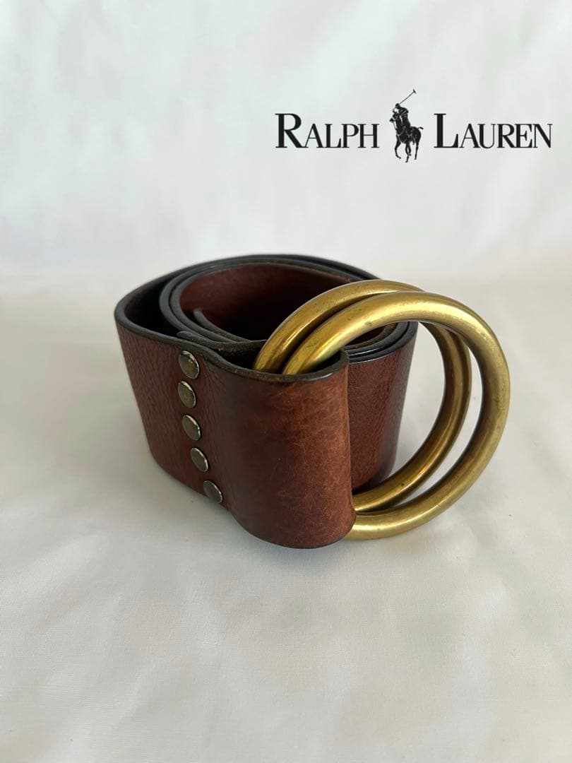 【Ralph Lauren】 激レア　ブラウンレザーベルト ダブルOリング　極太