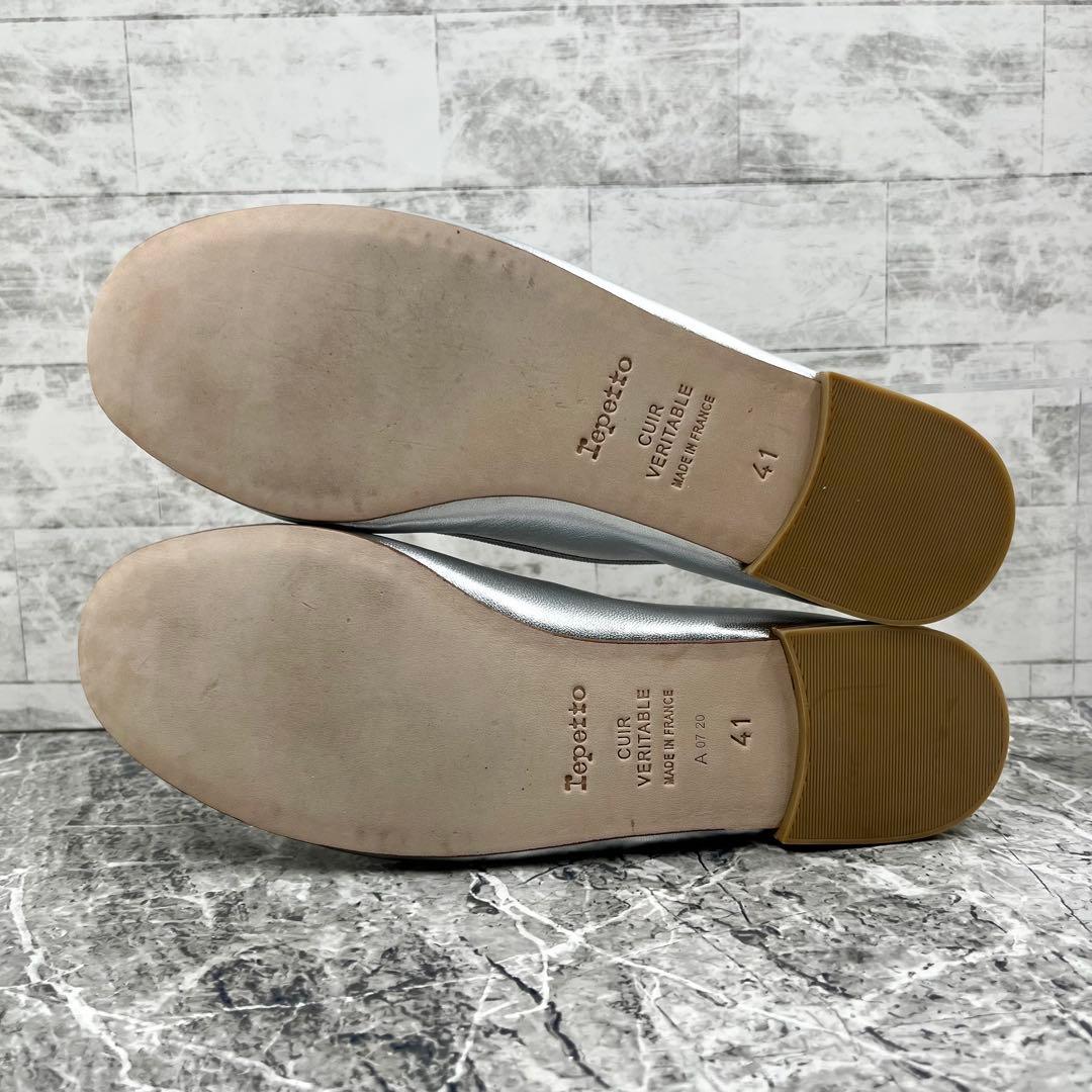 【新品同様】 レペット サンドリオン バレエシューズ 41 シルバー レザー