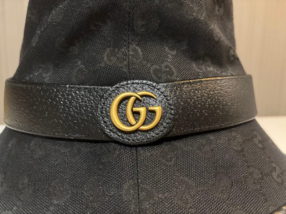 GUCCI バケットハット 黒 GGロゴ XL 60㎝