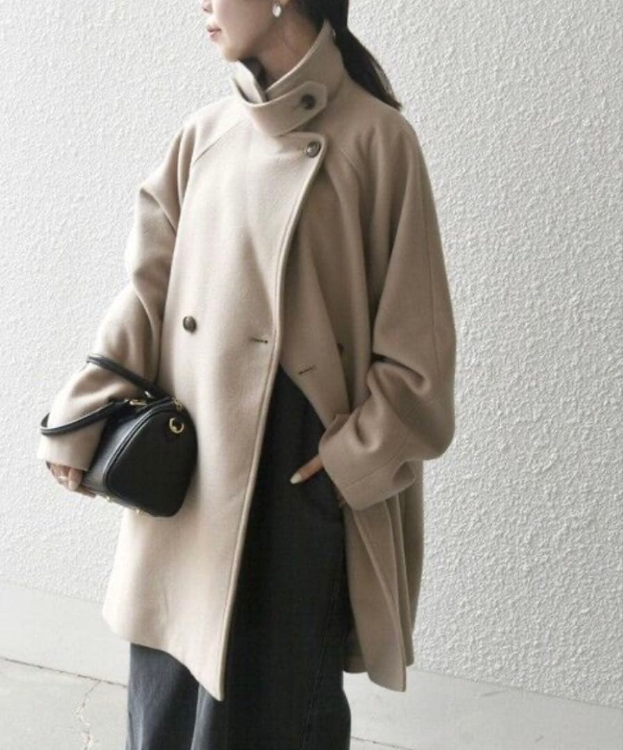 SHIPSanyスタンド&ダブルカラーコート　ベージュ