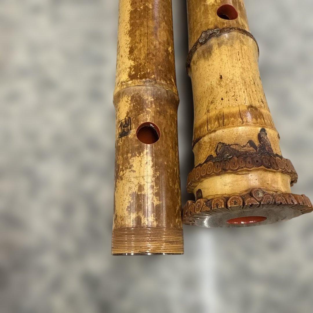 う*き様 尺八本体 竹製 5穴 彫刻あり 和楽器 仙山 取り外し 小物 格安