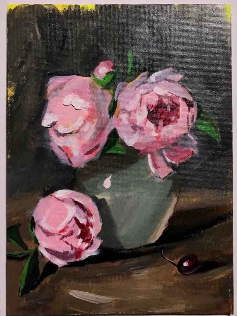 アクリル画 無題 101 『ローズ&アメリカンチェリー』
