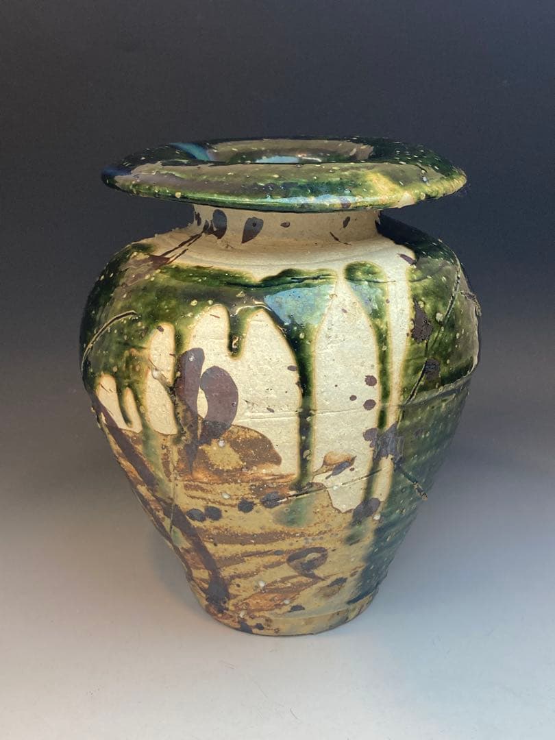 鯉江良二 作 織部オリベツボ壷花瓶 箱なし 本物保証