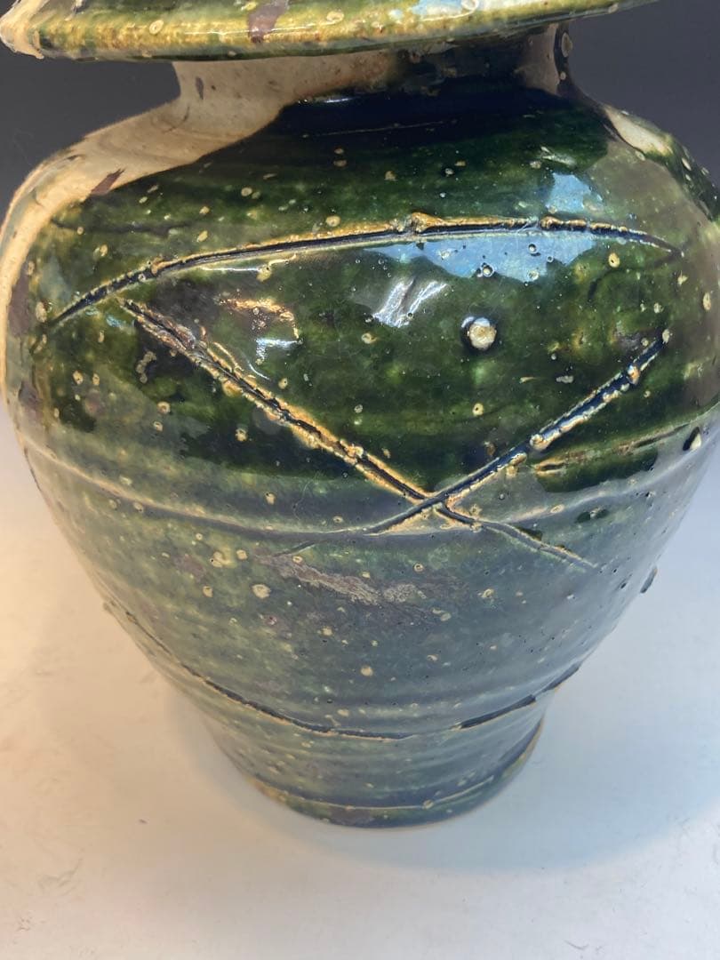 鯉江良二 作 織部オリベツボ壷花瓶 箱なし 本物保証