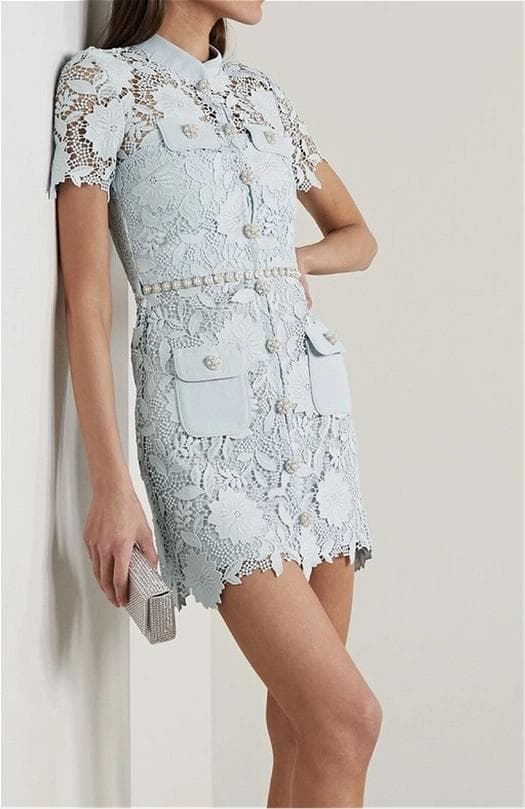 コ*マ様 セルフポートレイト ワンピース ギピュールレース ブルー UK8 未使