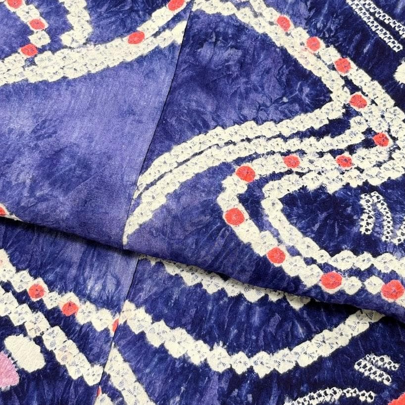 ゆりのはな　絞り浴衣　有松鳴海絞り　総絞り　浴衣　群青色系　綿　絞り　H105