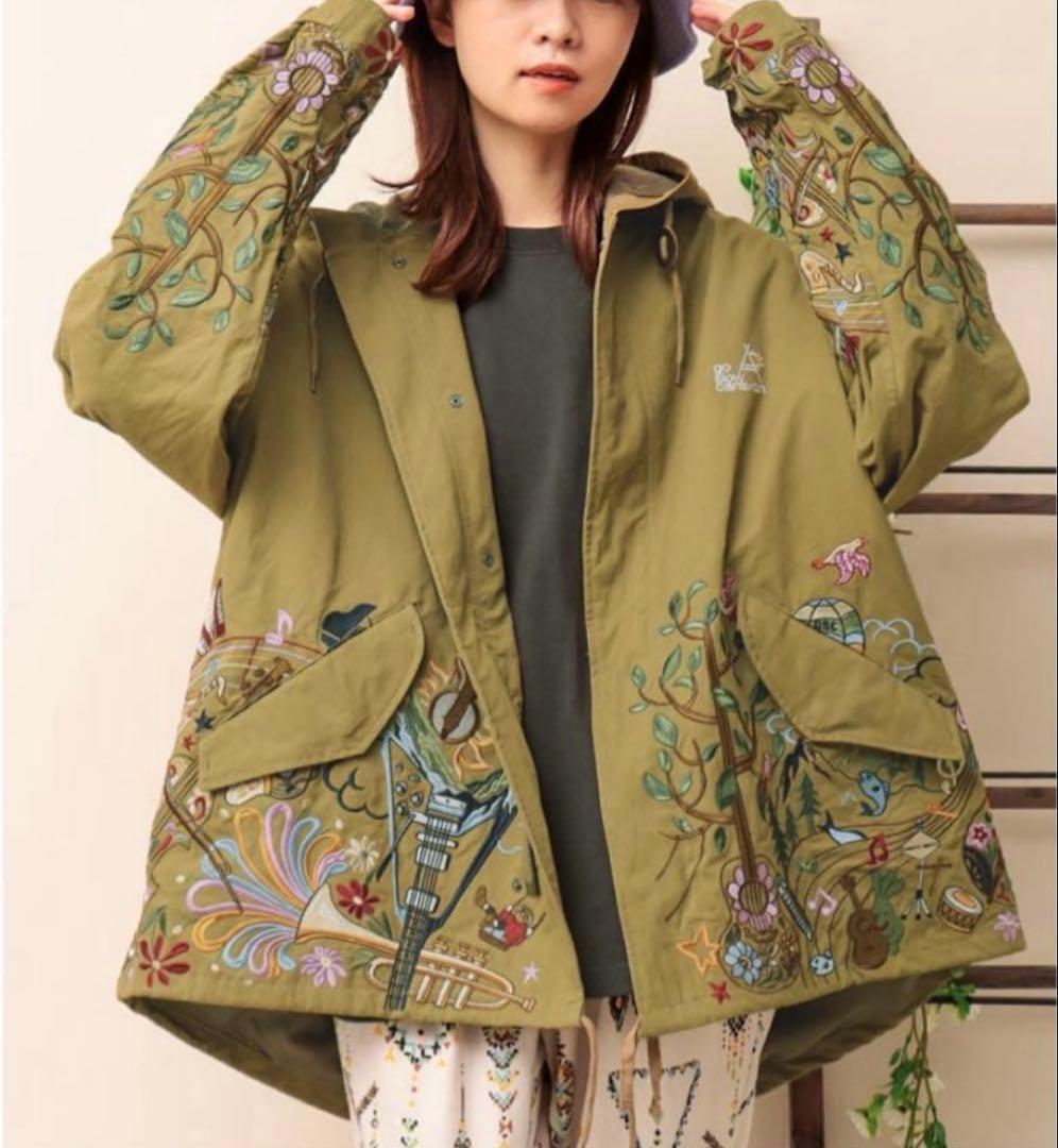 美品 go slow caravan コードクロスパネル 刺繍 モッズコート L