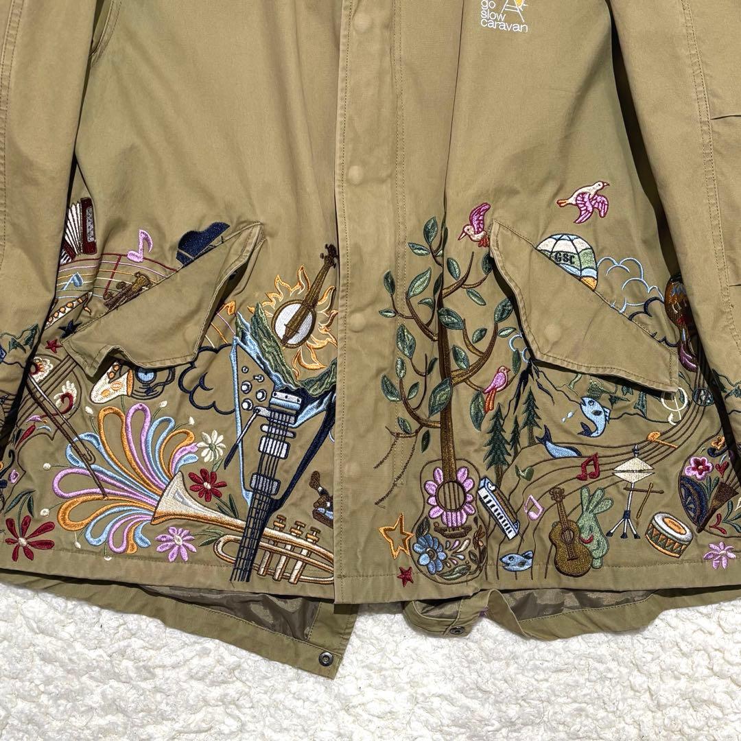 美品 go slow caravan コードクロスパネル 刺繍 モッズコート L