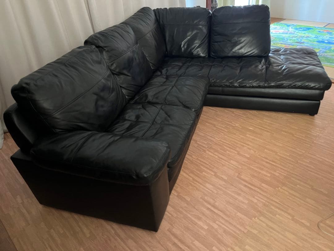 (胡ちょＯ〜ちゃん)ニトリ②本革 コーナーソファ Nステイツ 黒 左カウチ