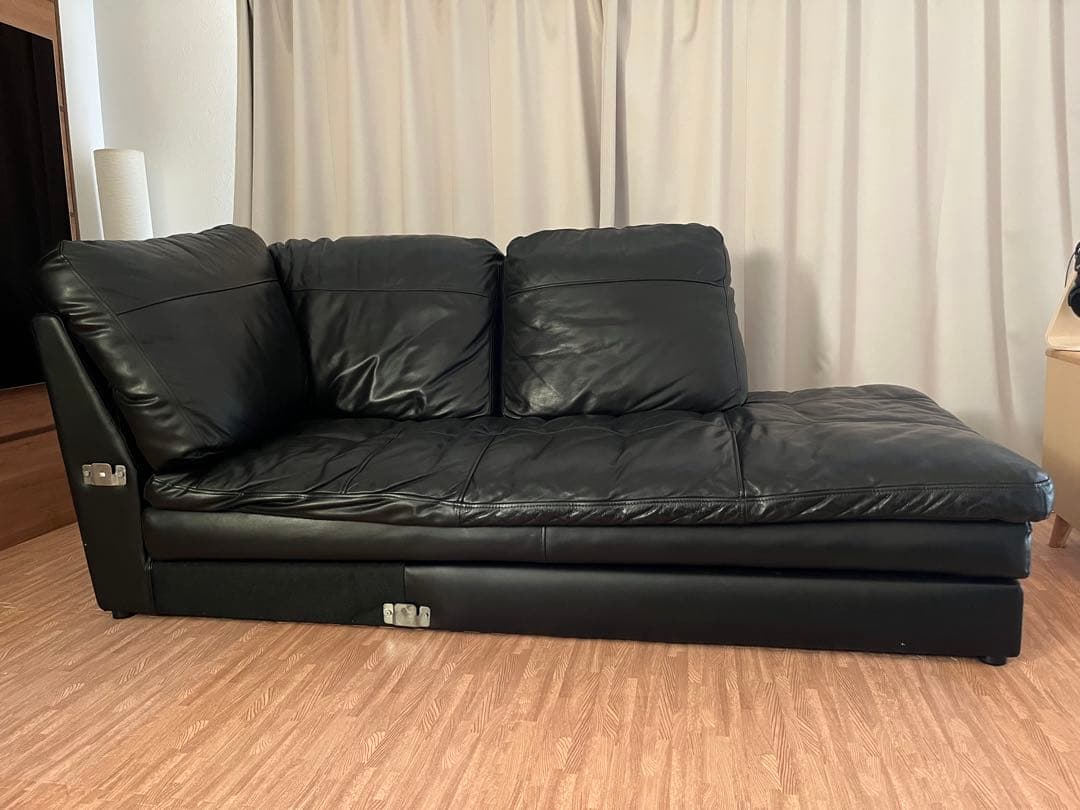 (胡ちょＯ〜ちゃん)ニトリ②本革 コーナーソファ Nステイツ 黒 左カウチ