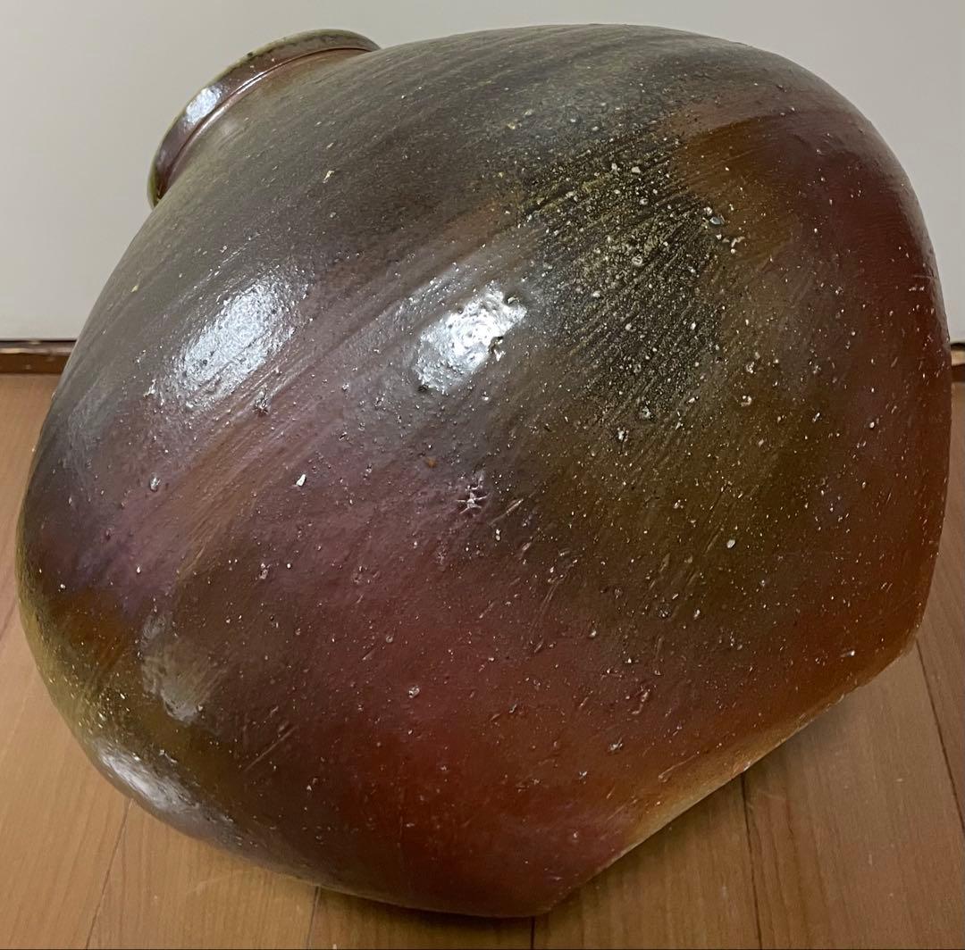 TK　県指定重要無形文化財　山本雄一　備前花瓶　胡麻垂れ　四方桟共箱　栞