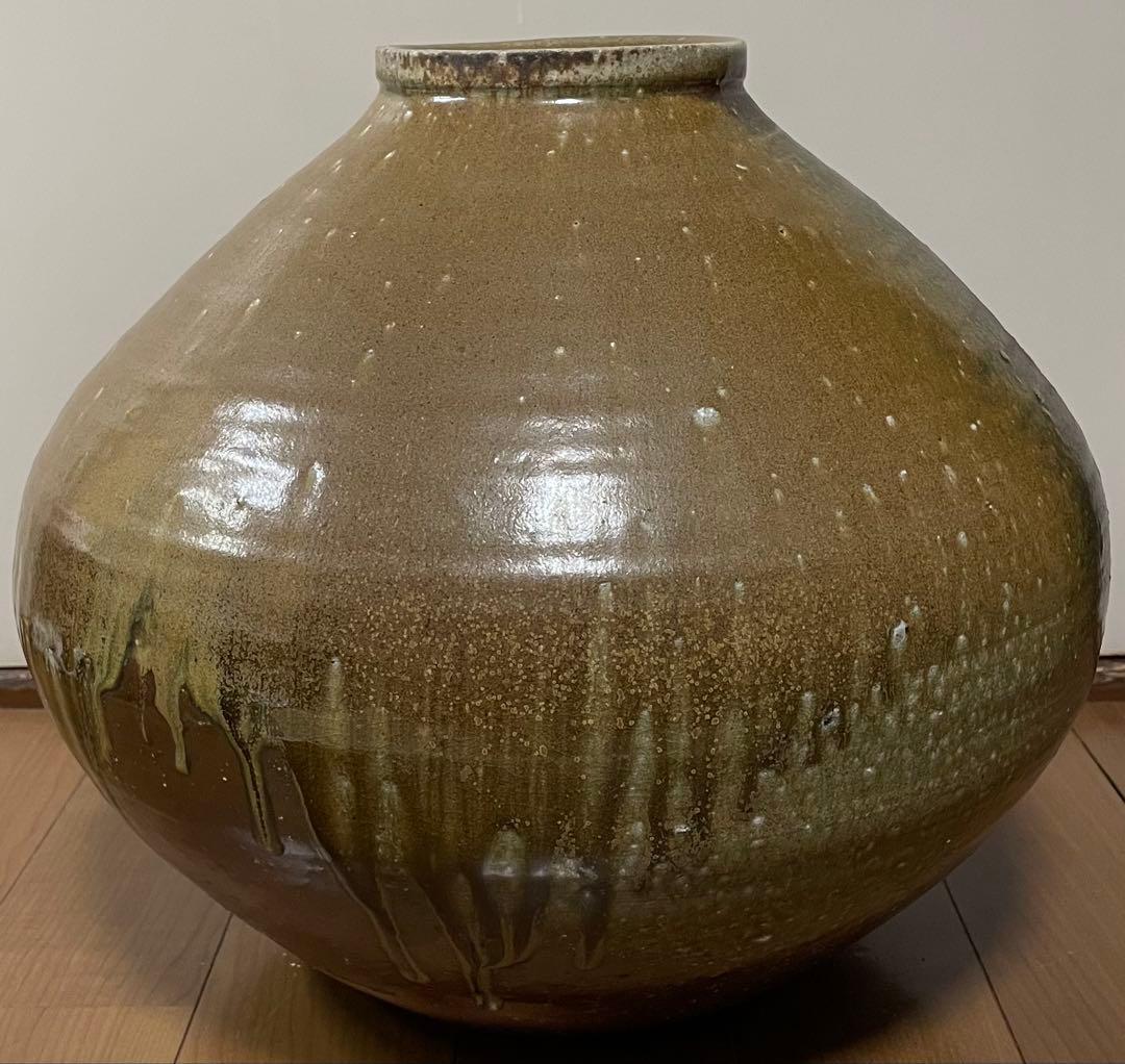 TK　県指定重要無形文化財　山本雄一　備前花瓶　胡麻垂れ　四方桟共箱　栞