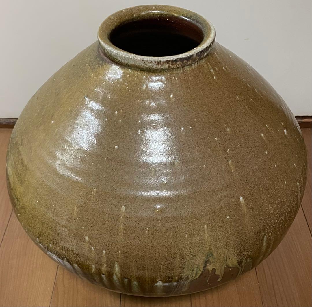 TK　県指定重要無形文化財　山本雄一　備前花瓶　胡麻垂れ　四方桟共箱　栞