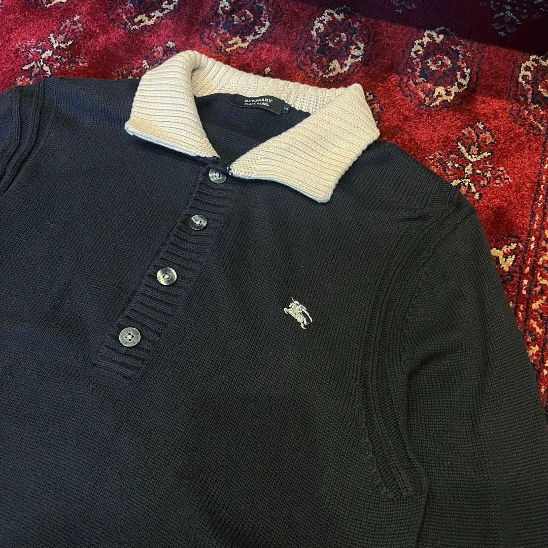 廃盤 バーバリー セーター　ニットM メンズ　長袖　刺繍　黒　BURBERRY