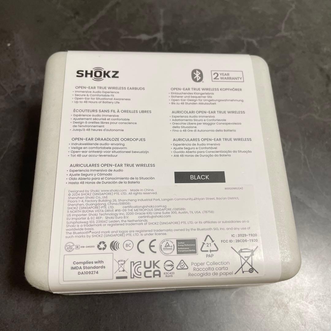 SHOKZ OPENFIT 2 ワイヤレスイヤホン ブラック