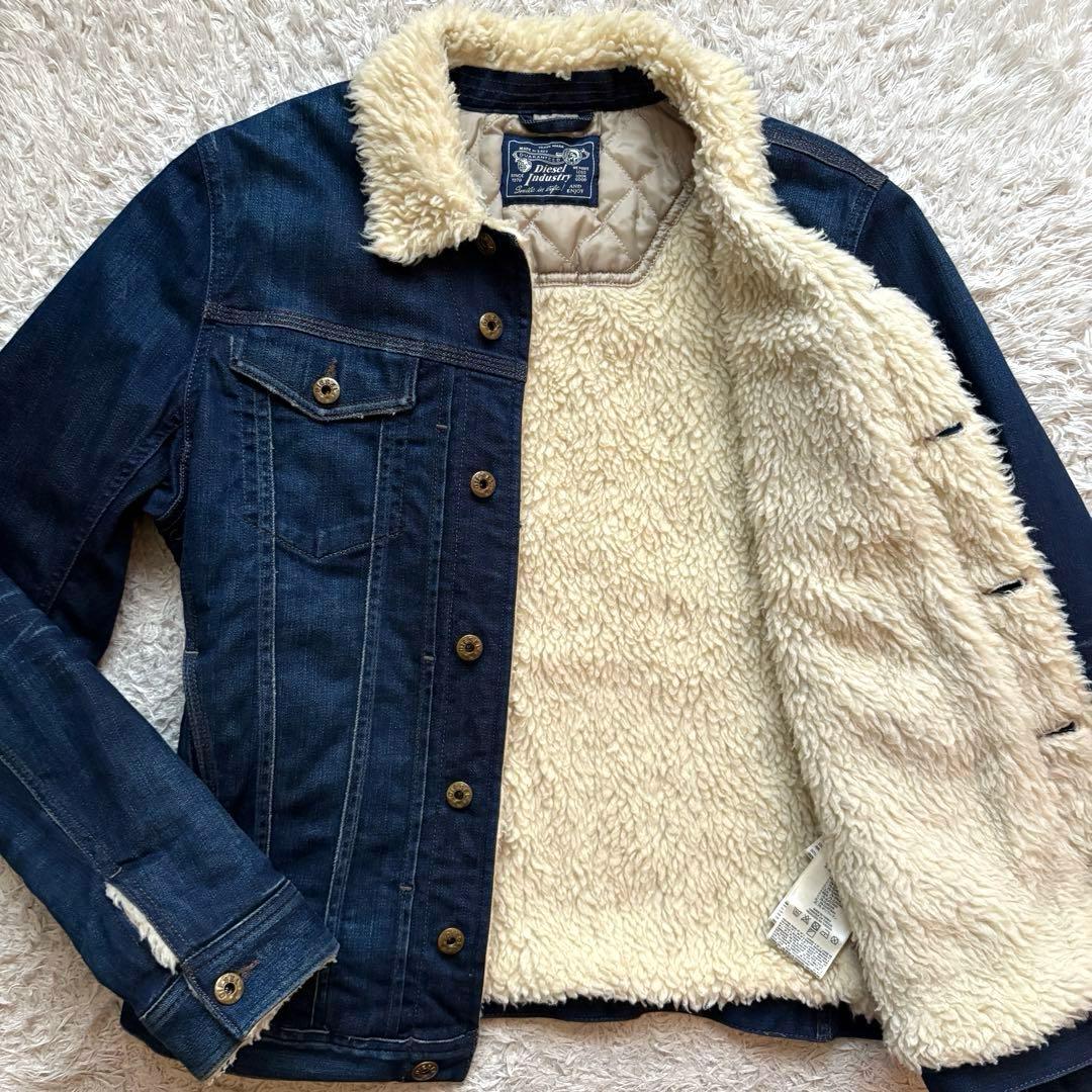 ★裏地ボア★ DIESEL デニム ジャケット 紺 インディゴ ロゴボタン