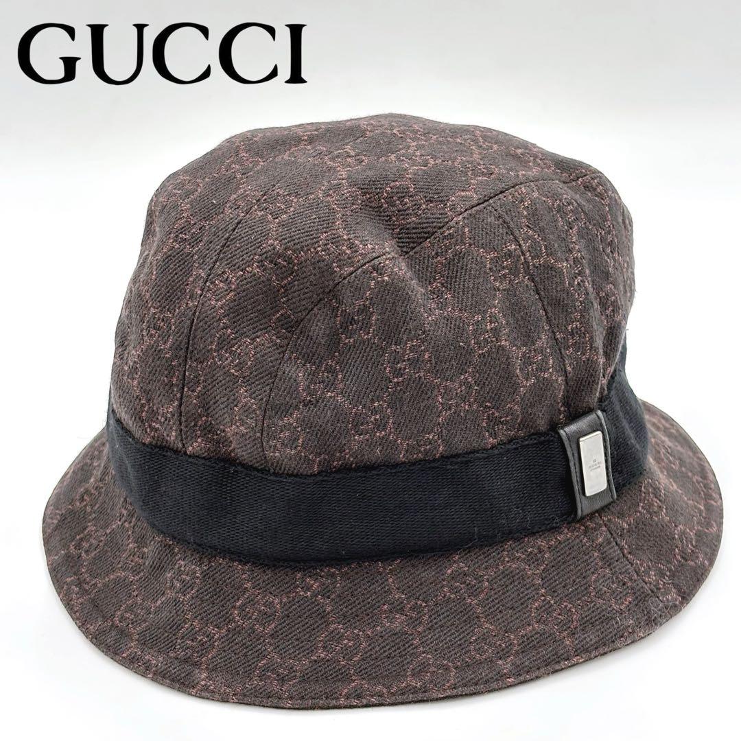 GUCCI グッチ GGキャンバス バケットハット 帽子 Mサイズ　ブラウン