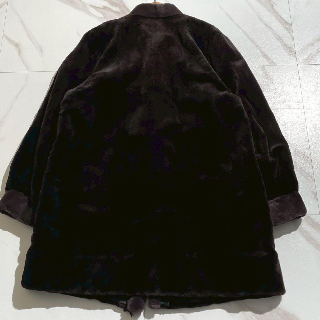 美品✨ モカブラウン シェアードミンク ロングコート フロントポケット サイズF