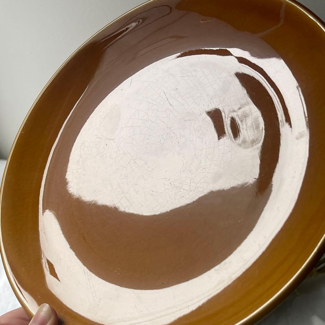 フランスヴィンテージ　サンタマン窯　プレート2点イエローブラウン古道具ブロカント