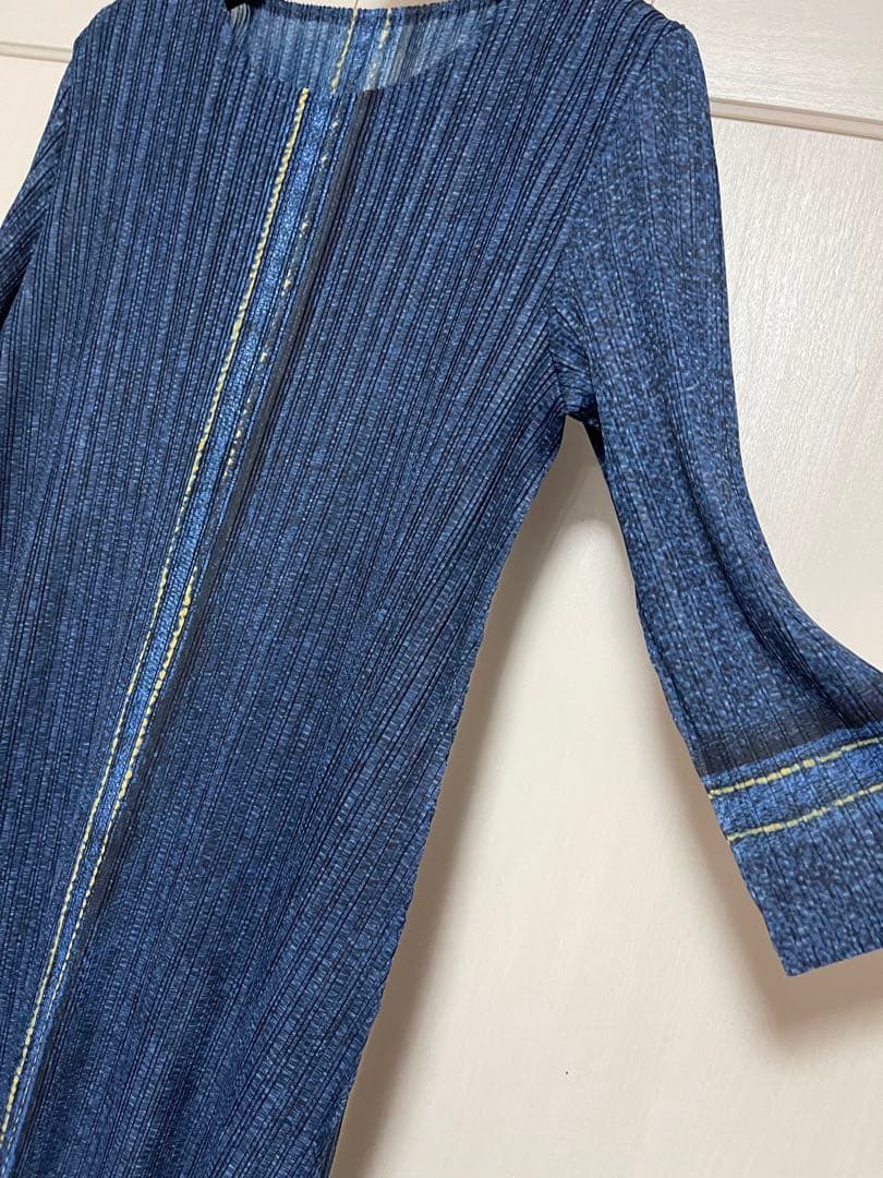 may　新品　デニムプリントワンピース　F