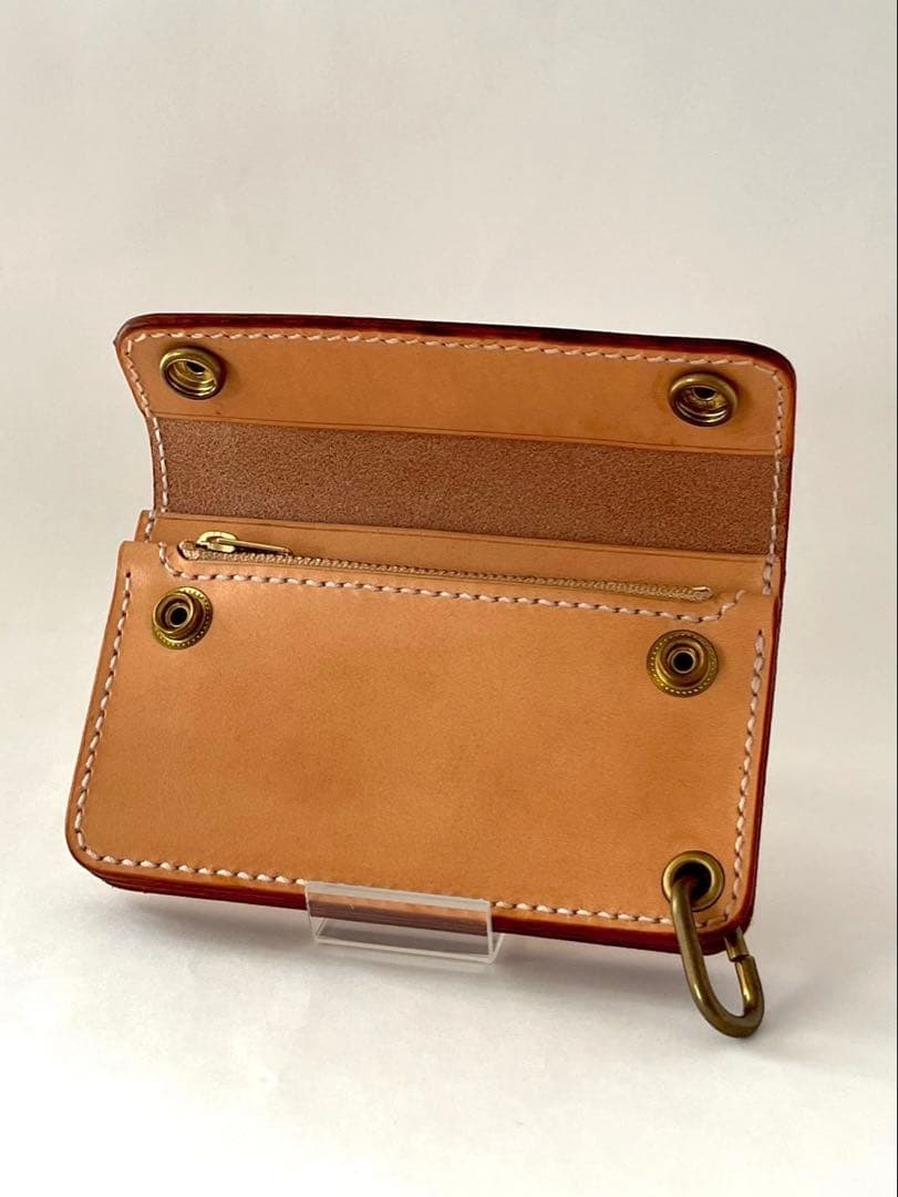 ミドルトラッカーウォレット｜三層タイプ｜本革（牛革）ヌメ革 × 手縫い×真鍮金具