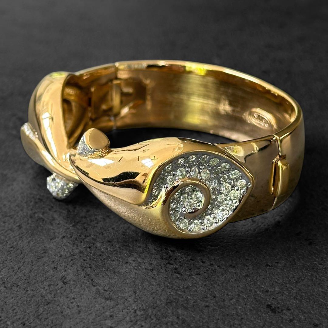 希少✨Chloe Ribbon Rhinestone Gold Bangle