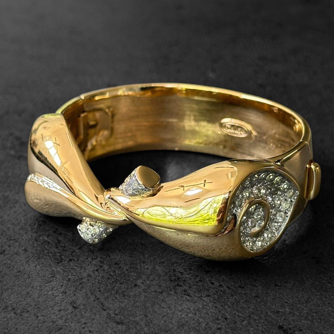 希少✨Chloe Ribbon Rhinestone Gold Bangle