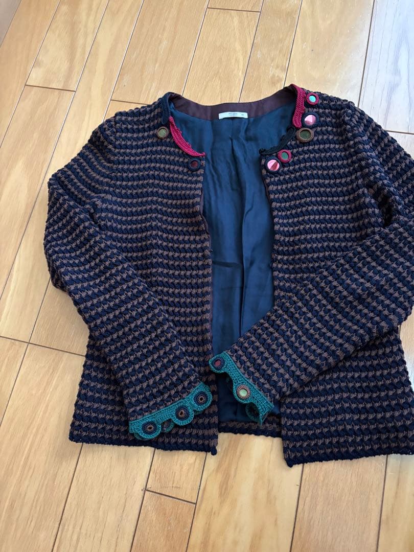 PRADA ノーカラージャケット 40 ネイビー系