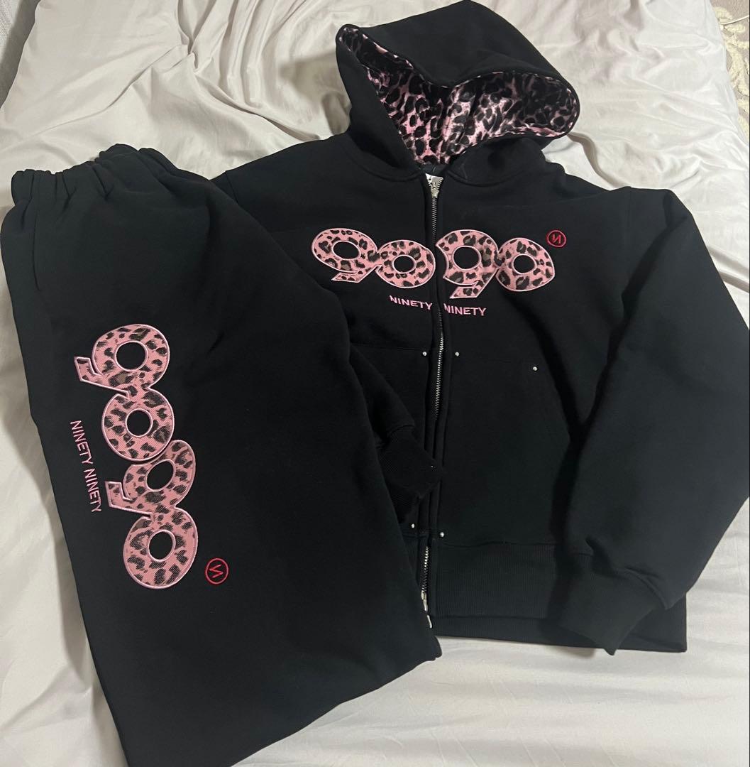 9090girl 【logo zip foodie black×pink】