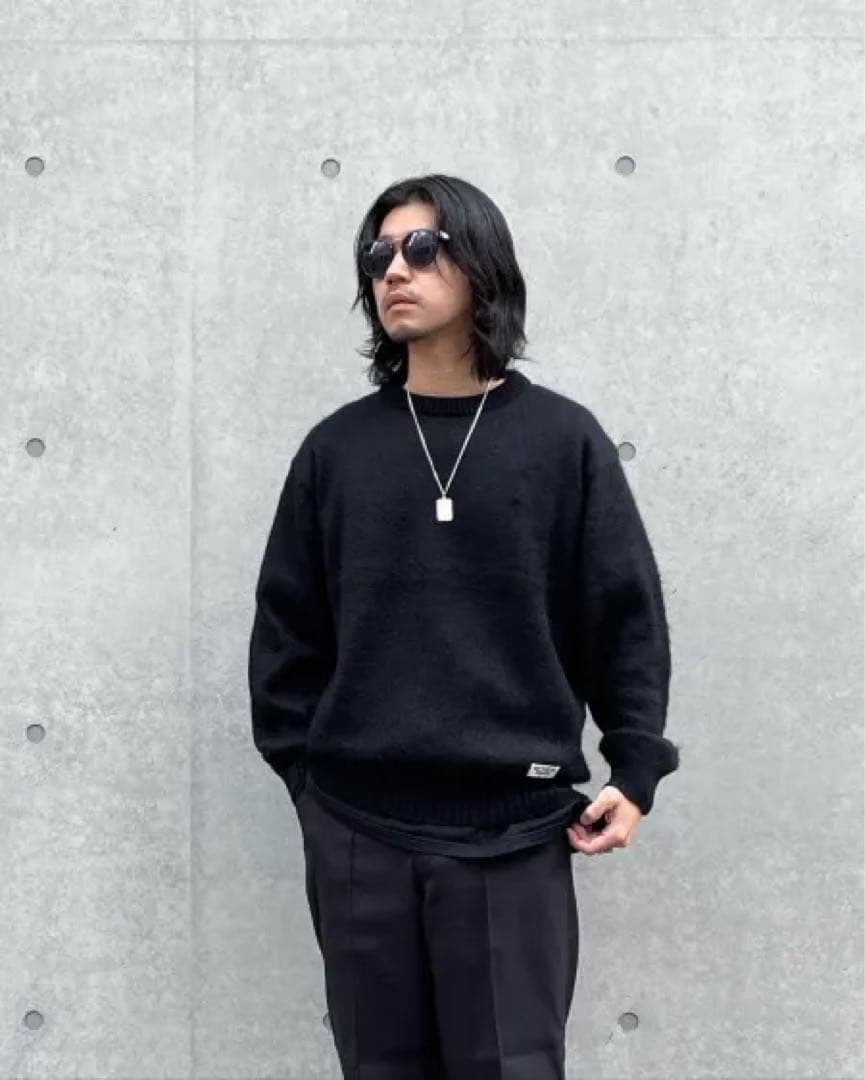 ワコマリア　ミックスモヘア　ニットセーター　チャコール　Lサイズ 2023fw