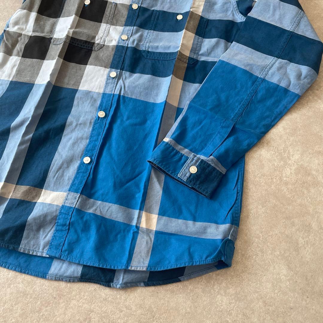 極美品BURBERRY children 14Y 164cm チェックシャツ青