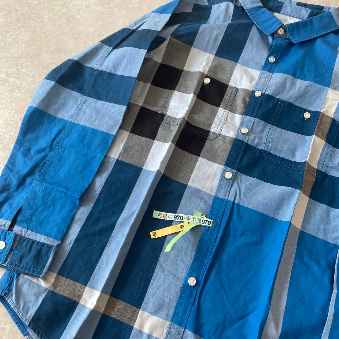 極美品BURBERRY children 14Y 164cm チェックシャツ青