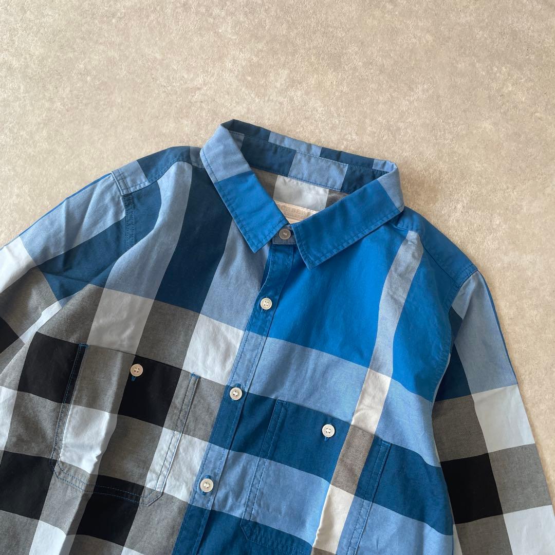 極美品BURBERRY children 14Y 164cm チェックシャツ青