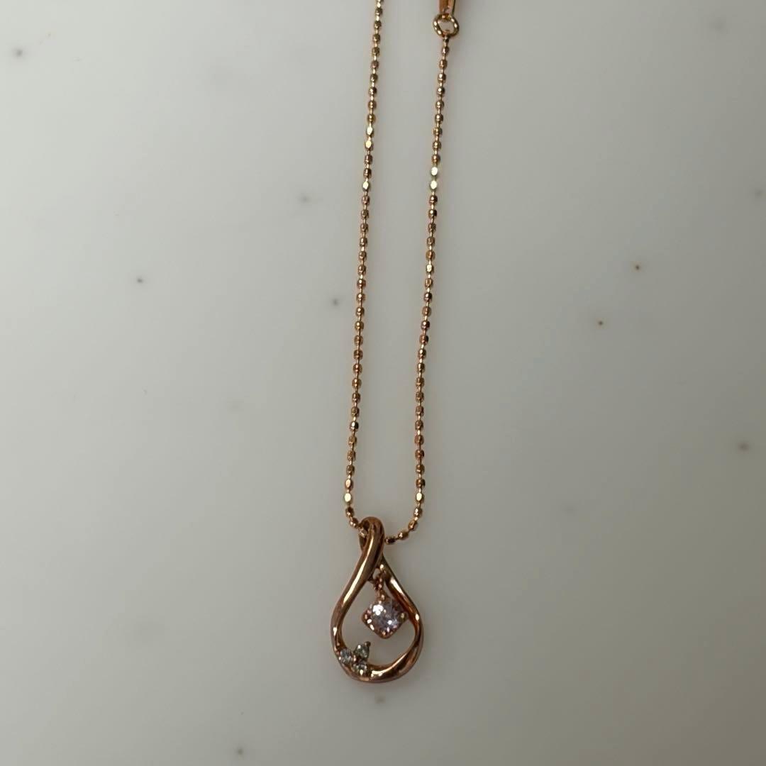 組曲　K10 ピンクゴールド ダイヤ　ネックレス　しずく型　ドロップ