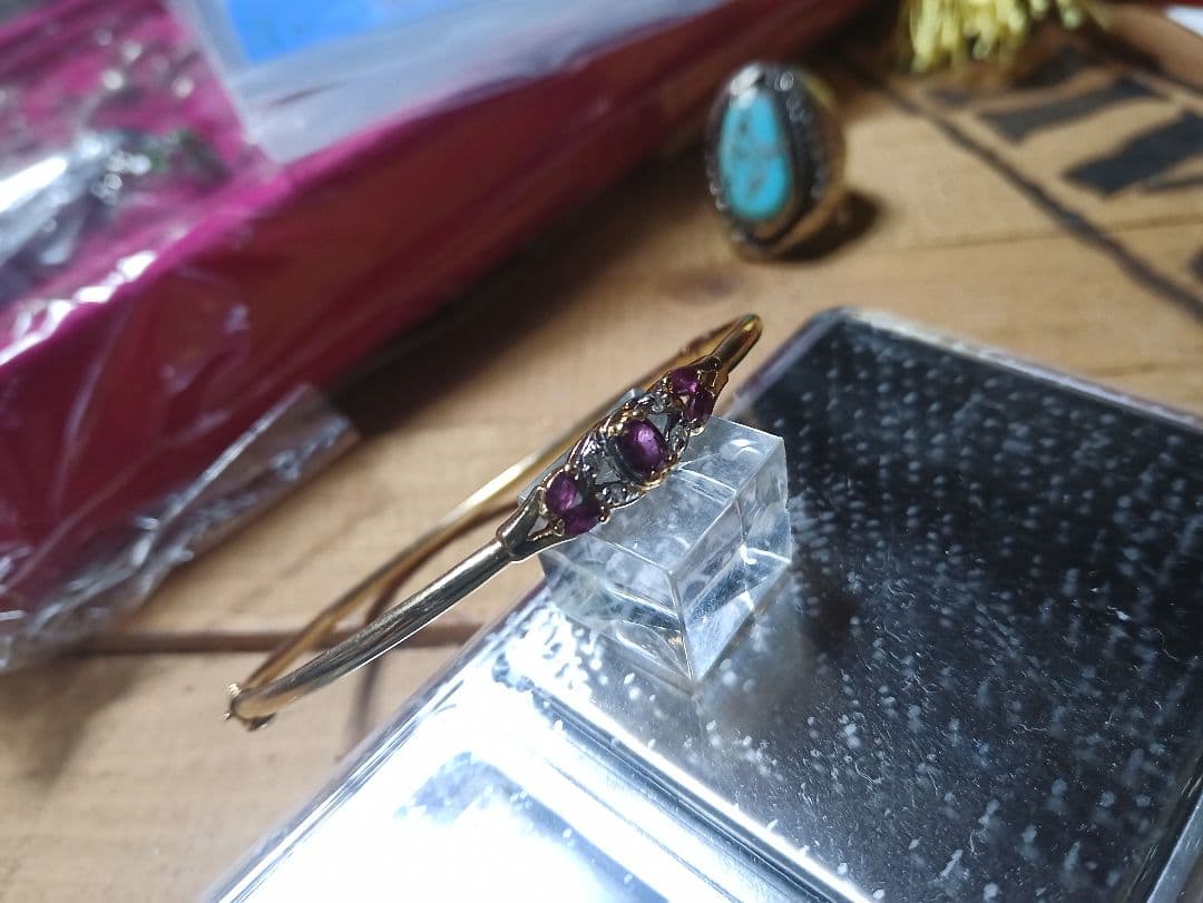 14金ゴールド14kバングル ルビー、ダイヤ付き レトロアンティーク お姫様系