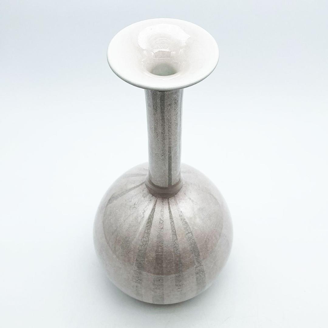 九谷焼 石川県指定無形文化財 中田一於 淡桜釉裏銀彩 花入 花瓶 作家