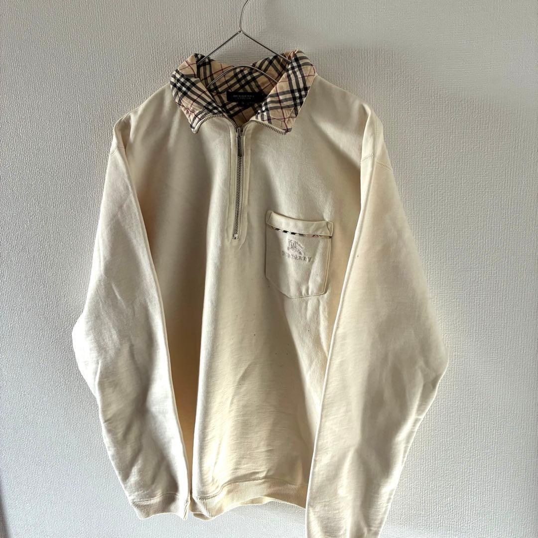 90sBurberryバーバリーハーフジップスウェットトレーナーノバチェックsm