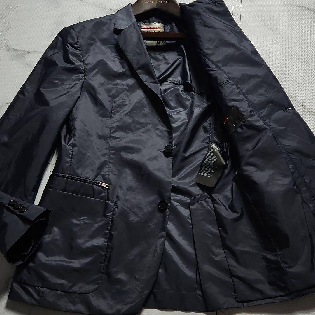 プラダ 現行タグ テーラードジャケット ナイロン ネイビー