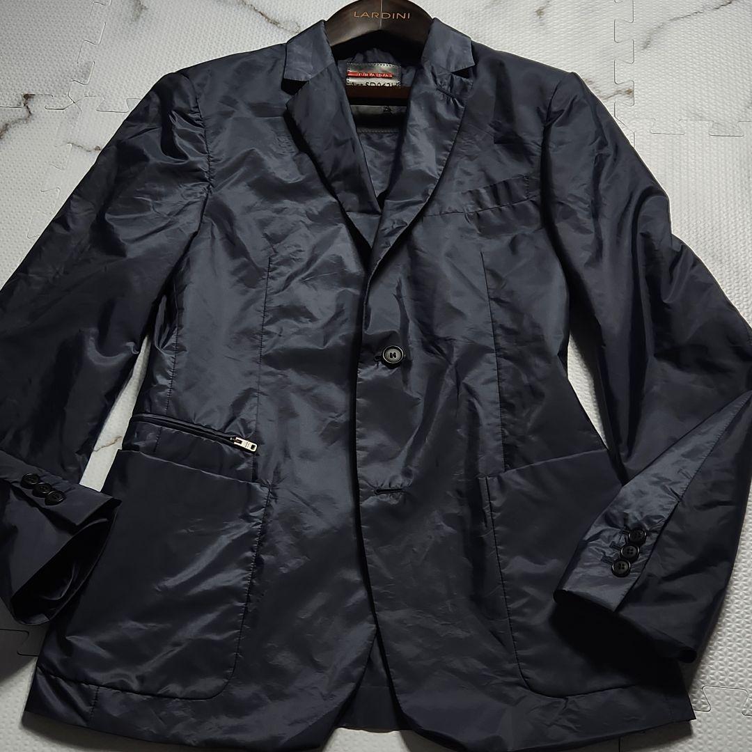 プラダ 現行タグ テーラードジャケット ナイロン ネイビー