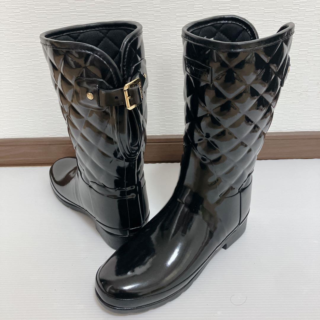 未使用級 HUNTER レインブーツ リファインドグロスキルト UK5