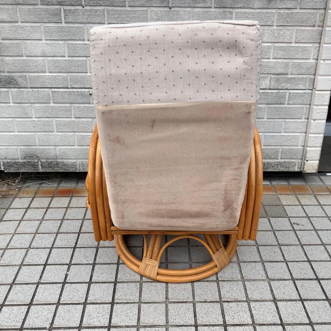 昭和レトロ 回転式ラタンリクライニングチェア アームチェア ヴィンテージ 籐家具