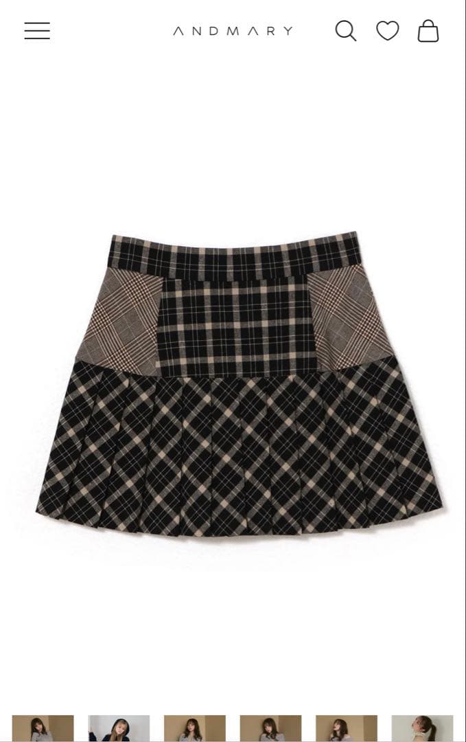 スカート andmary Coco check pleats skirt black M